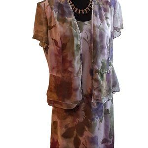 Purple Floral Maxi with Flutter Sleeve Jacket